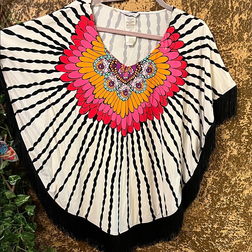 Swim cover Trina Turk Pink and Orange Feather Pattern Tunic